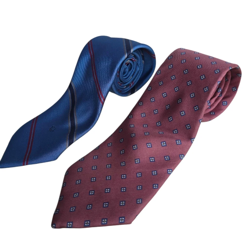 Christian Dior Neckties Set Of 2 Mauve Blue Stripes Diamonds